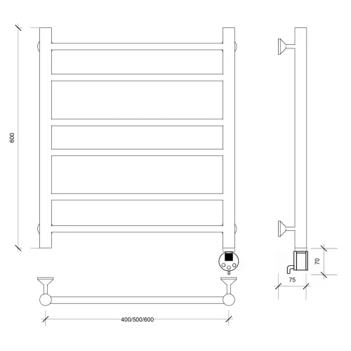 Полотенцесушитель Secado Триада 2 электрический L/R  хром, Выбрать размер: 40х60, Ориентация: левая, изображение 6