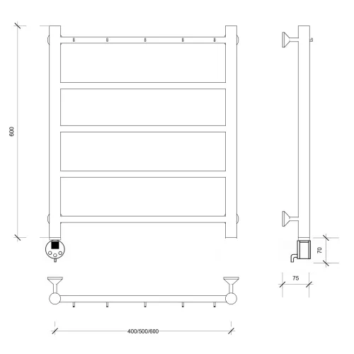 Полотенцесушитель Secado Триада 1 К , с крючками , электрический L/R хром, Выбрать размер: 40х60, Ориентация: левая, изображение 5