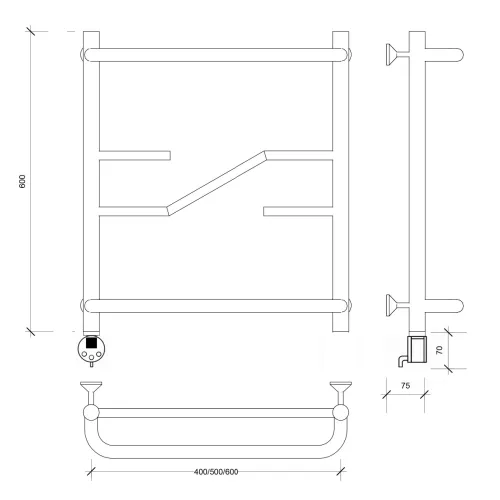 Полотенцесушитель Secado Риволи СП , с полочкой , электрический L/R  хром, Выбрать размер: 40х60, Ориентация: левая, изображение 5