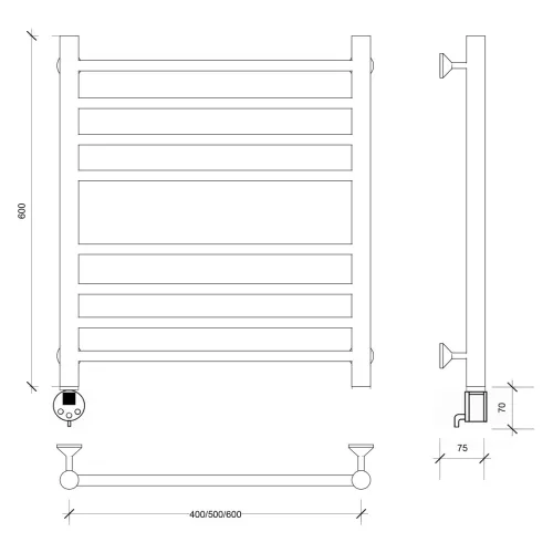 Полотенцесушитель Secado Триада 4 электрический L/R хром, Выбрать размер: 40х60, Ориентация: левая, изображение 5