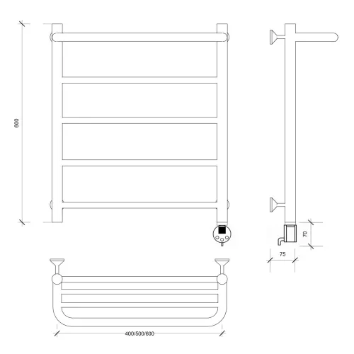 Полотенцесушитель Secado Триада 1 СП , с полочкой , электрический L/R хром, Выбрать размер: 40х60, Ориентация: левая, изображение 6