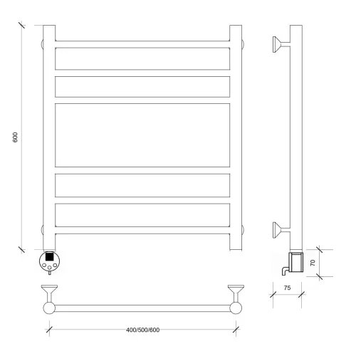 Полотенцесушитель Secado Триада 3 электрический L/R  хром, Выбрать размер: 40х60, Ориентация: левая, изображение 5