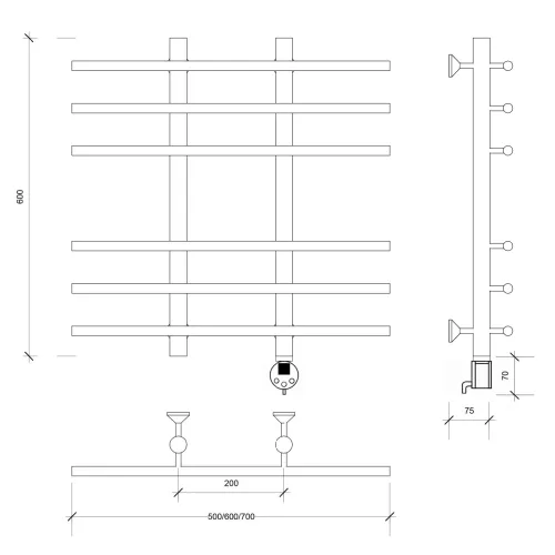 Полотенцесушитель Secado Турин 4 электрический L/R хром, Выбрать размер: 50х60, Ориентация: левая, изображение 6