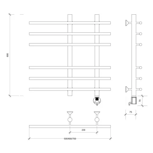 Полотенцесушитель Secado Турин 3 электрический L/R хром, Выбрать размер: 50х60, Ориентация: левая, изображение 7
