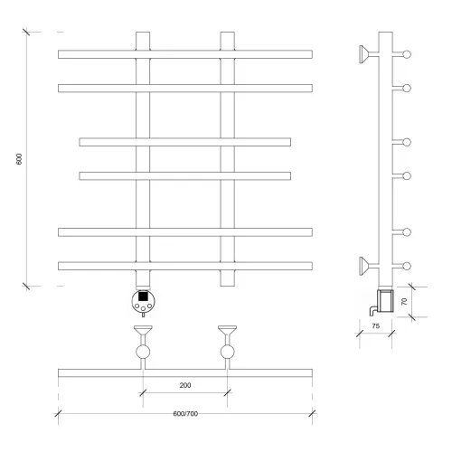 Полотенцесушитель Secado Турин 2  электрический L/R хром, Выбрать размер: 60х60, Ориентация: левая, изображение 5