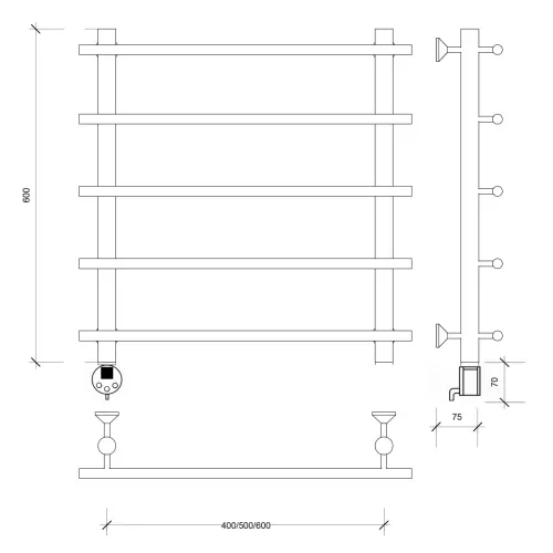 Полотенцесушитель Secado Турин 1 электрический L/R  хром, Выбрать размер: 50х60, Ориентация: левая, изображение 6