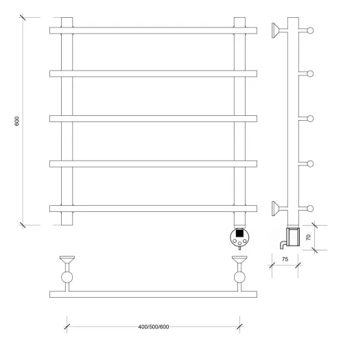 Полотенцесушитель Secado Турин 1 электрический L/R  хром, Выбрать размер: 50х60, Ориентация: левая, изображение 7