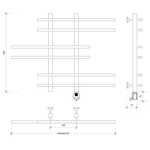 Полотенцесушитель Secado Турин 5  электрический L/R хром, Выбрать размер: 50х60, Ориентация: левая, изображение 6