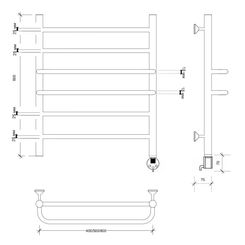 Полотенцесушитель Secado Триест электрический L/R хром, Выбрать размер: 40х60, Ориентация: левая, изображение 5