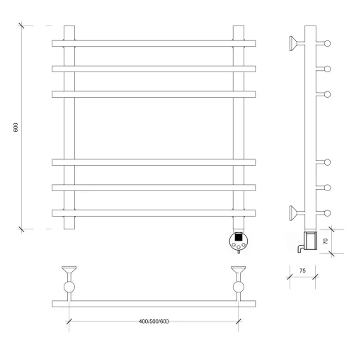 Полотенцесушитель Secado Турин +, электрический L/R  хром, Выбрать размер: 50х60, Ориентация: левая, изображение 7