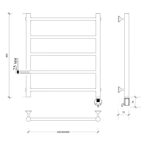 Полотенцесушитель Secado Триада 1 +, электрический L/R хром, Выбрать размер: 40х60, Ориентация: левая, изображение 6