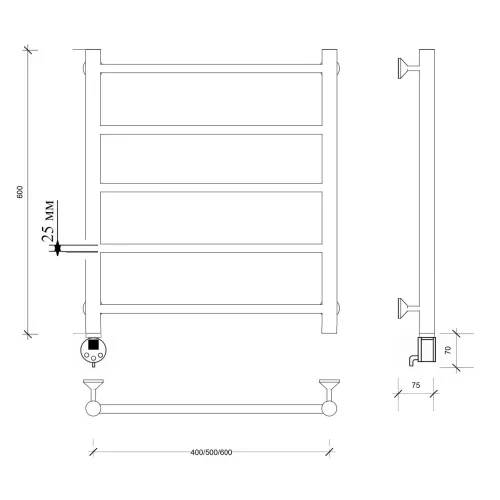 Полотенцесушитель Secado Триада 1 +, электрический L/R хром, Выбрать размер: 40х60, Ориентация: левая, изображение 5