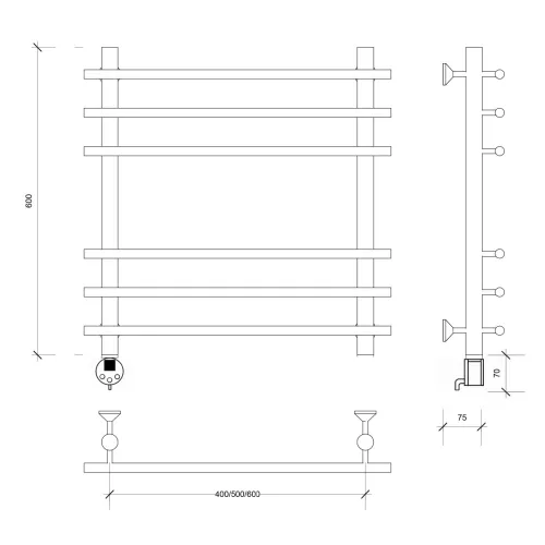 Полотенцесушитель Secado Турин +, электрический L/R  хром, Выбрать размер: 50х60, Ориентация: левая, изображение 6