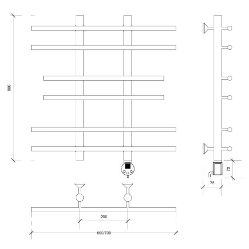 Полотенцесушитель Secado Турин 2  электрический L/R хром, Выбрать размер: 60х60, Ориентация: левая, изображение 6