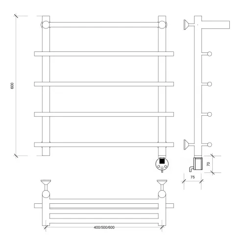 Полотенцесушитель Secado Турин 1 СП , с полочкой, электрический L/R хром, Выбрать размер: 50х60, Ориентация: левая, изображение 6