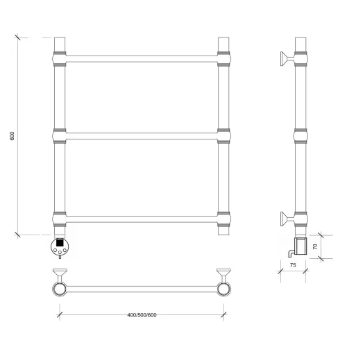 Полотенцесушитель Secado Флоренция 1 электрический L/R  хром, Выбрать размер: 40х60, Ориентация: левая, изображение 5