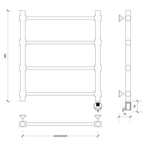 Полотенцесушитель Secado Флоренция 2  электрический L/R хром, Выбрать размер: 40х60, Ориентация: левая, изображение 5