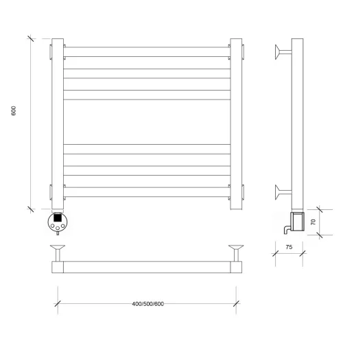 Полотенцесушитель Secado Корато 3 электрический L/R черный матовый, Выбрать размер: 40х60, Ориентация: левая, изображение 4
