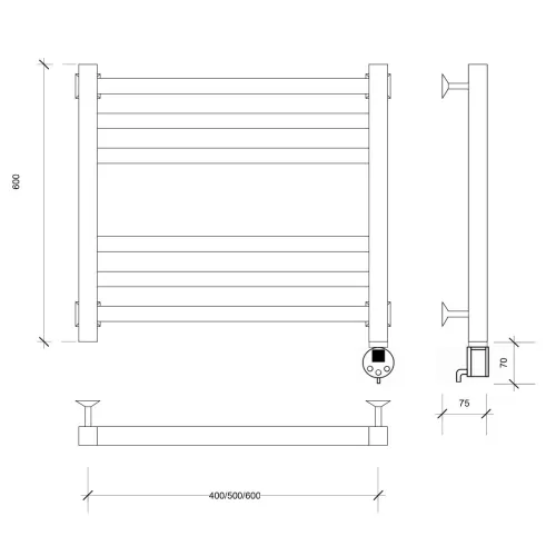Полотенцесушитель Secado Корато 3  электрический L/R хром, Выбрать размер: 40х60, Ориентация: левая, изображение 5