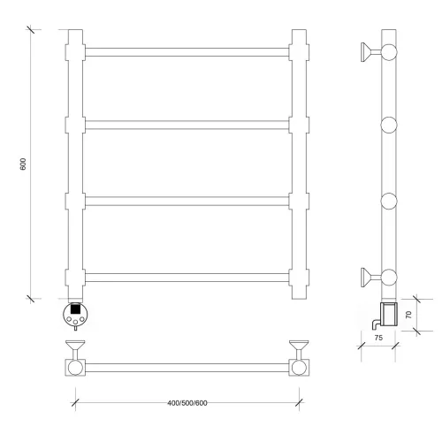 Полотенцесушитель Secado Флоренция 2  электрический L/R хром, Выбрать размер: 40х60, Ориентация: левая, изображение 4