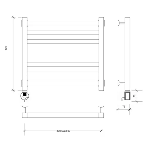 Полотенцесушитель Secado Корато 3  электрический L/R хром, Выбрать размер: 40х60, Ориентация: левая, изображение 4
