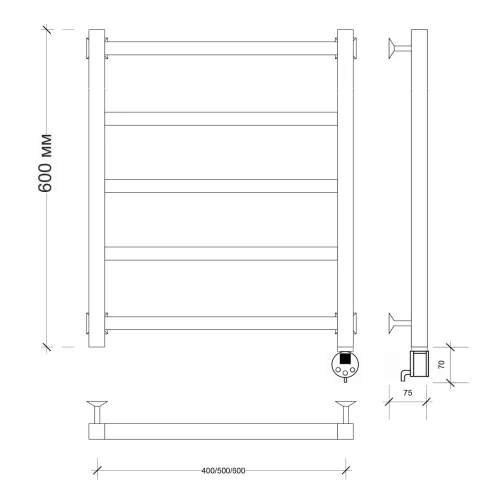 Полотенцесушитель Secado Корато 1 электрический L/R черный матовый, Выбрать размер: 40х60, Ориентация: левая, изображение 5
