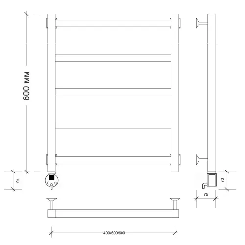 Полотенцесушитель Secado Корсико 1 электрический L/R  черный матовый, Выбрать размер: 40х60, Ориентация: левая, изображение 3