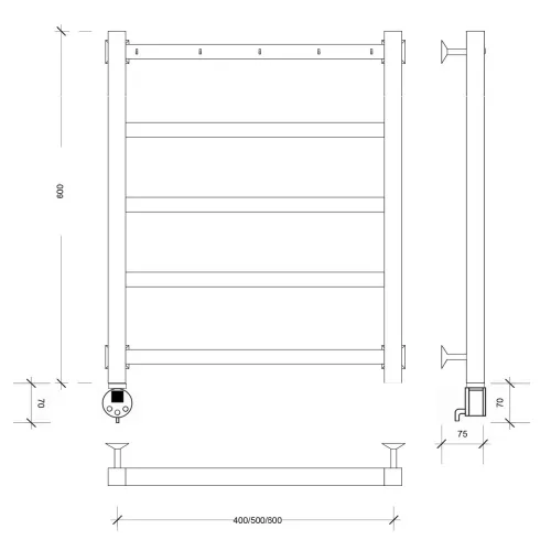 Полотенцесушитель Secado Корсико 1 К , с крючками, электрический L/R  черный матовый, Выбрать размер: 40х60, Ориентация: левая, изображение 4