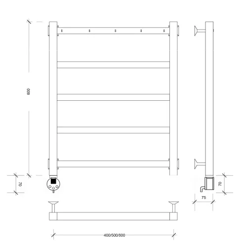 Полотенцесушитель Secado Корсико 1 СП , с полочкой,  электрический L/R черный матовый, Выбрать размер: 40х60, Ориентация: левая, изображение 4
