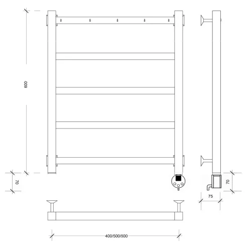 Полотенцесушитель Secado Корсико 1 К с крючками, электрический L/R хром, Выбрать размер: 40х60, Ориентация: левая, изображение 4