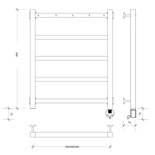 Полотенцесушитель Secado Корсико 1 СП , с полочкой , электрический L/R хром, Выбрать размер: 40х60, Ориентация: левая, изображение 4