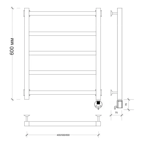 Полотенцесушитель Secado Корсико 1 электрический L/R  хром, Выбрать размер: 40х60, Ориентация: левая, изображение 5