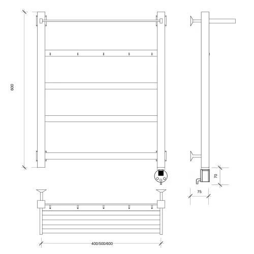 Полотенцесушитель Secado Корсико 1 КСП , с крючками и полочкой,  электрический L/R черный матовый, Выбрать размер: 40х60, Ориентация: левая, изображение 5