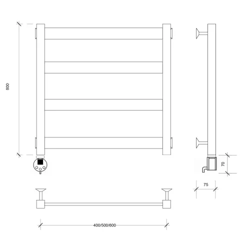 Полотенцесушитель Secado Комано 1 электрический L/R черный матовый, Выбрать размер: 40х60, Ориентация: левая, изображение 4