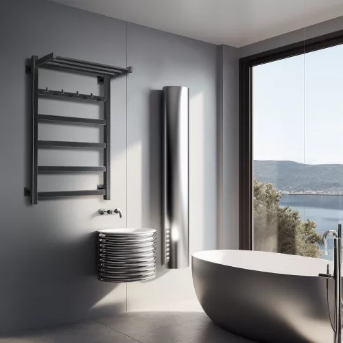 Полотенцесушитель Secado Корсико 1 КСП , с крючками и полочкой,  электрический L/R черный матовый, Выбрать размер: 40х60, Ориентация: левая, изображение 2