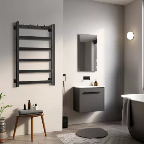 Полотенцесушитель Secado Корсико 1 К , с крючками, электрический L/R  черный матовый, Выбрать размер: 40х60, Ориентация: левая, изображение 2