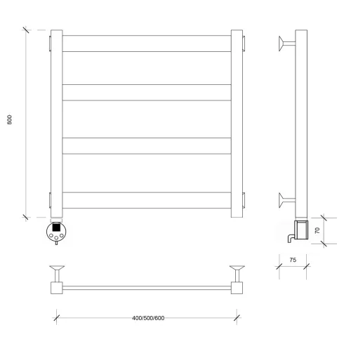 Полотенцесушитель Secado Комано 2 электрический L/R хром, Выбрать размер: 40х60, Ориентация: левая, изображение 4
