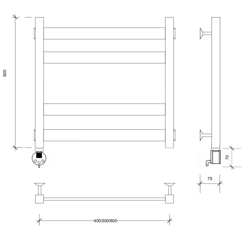 Полотенцесушитель Secado Комано 3  электрический L/R  хром, Выбрать размер: 40х60, Ориентация: левая, изображение 4