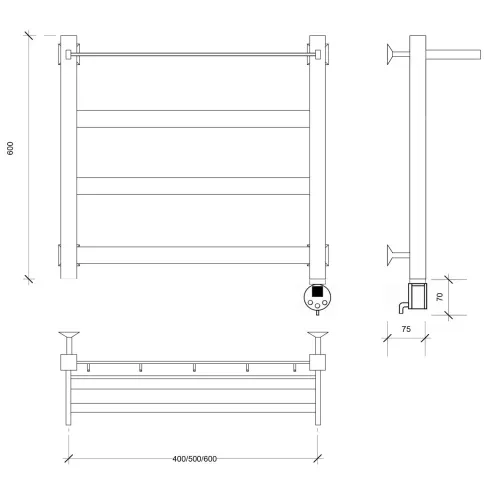 Полотенцесушитель Secado Комано 1 СП , с полочкой, электрический L/R хром, Выбрать размер: 40х60, Ориентация: левая, изображение 5