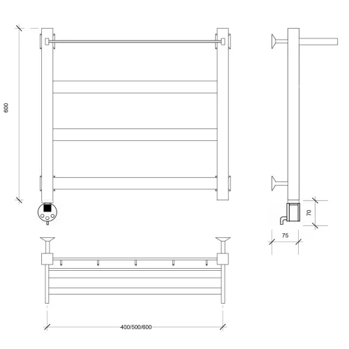 Полотенцесушитель Secado Комано 1 СП , с полочкой, электрический L/R хром, Выбрать размер: 40х60, Ориентация: левая, изображение 4