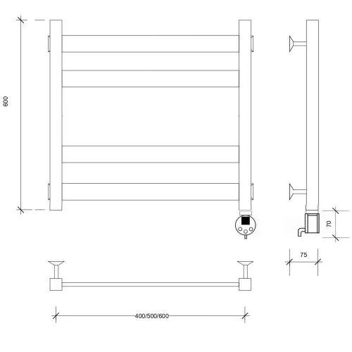 Полотенцесушитель Secado Комано 3  электрический L/R  хром, Выбрать размер: 40х60, Ориентация: левая, изображение 5
