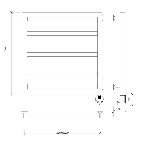 Полотенцесушитель Secado Парма  электрический L/R черный матовый, Выбрать размер: 40х60, Ориентация: левая, изображение 5