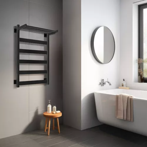 Полотенцесушитель Secado Комано 1 СП , с полочкой, электрический L/R черный матовый, Выбрать размер: 40х60, Ориентация: левая, изображение 2