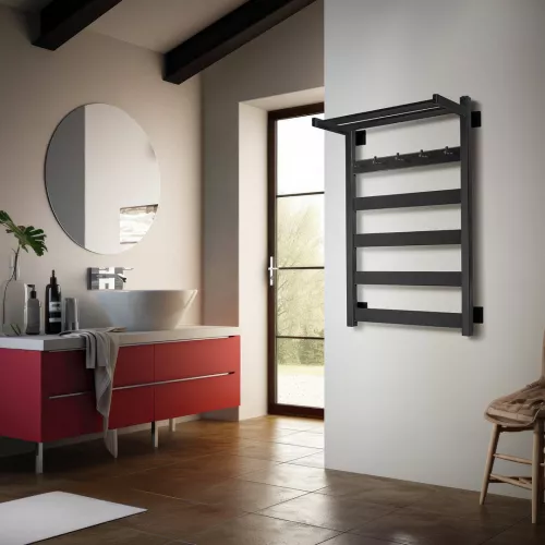 Полотенцесушитель Secado Комано 1 КСП, с крючками и полочкой , электрический L/R черный матовый, Выбрать размер: 40х60, Ориентация: левая, изображение 2