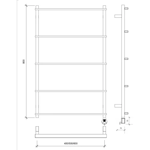 Полотенцесушитель Secado Лорето  электрический L/R черный матовый, Выбрать размер: 40х80, Ориентация: левая, изображение 5