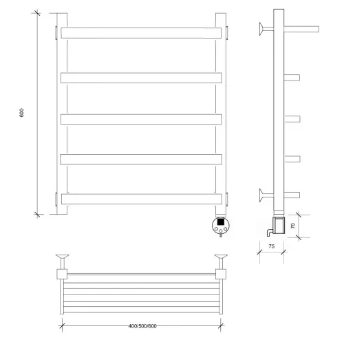 Полотенцесушитель Secado Корсано 1 СП , с полочкой , электрический L/R черный матовый, Выбрать размер: 40х60, Ориентация: левая, изображение 6