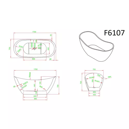 Ванна акриловая Frank F6107 White 170х75, Выбрать цвет: Белый, изображение 10