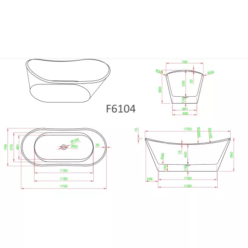 Ванна акриловая Frank F6104 White  170х75, Выбрать цвет: Белый, изображение 9