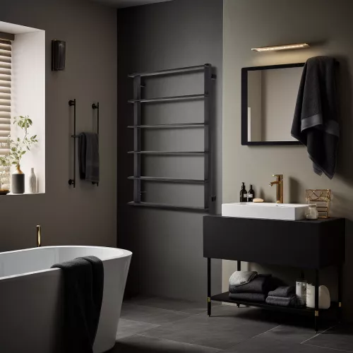 Полотенцесушитель Secado Лорето  электрический L/R черный матовый, Выбрать размер: 40х80, Ориентация: левая, изображение 2