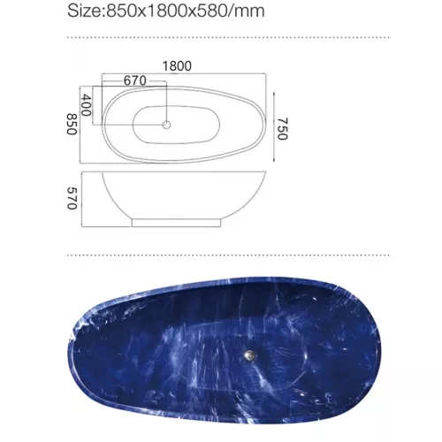Ванна акриловая Frank F181 Обсидиан 180х85, изображение 5